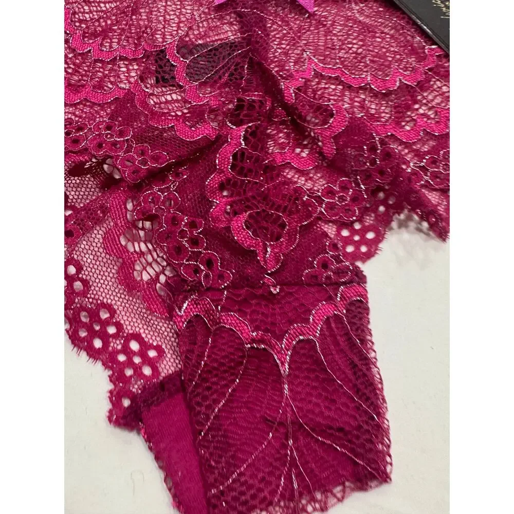 NEW Frederick's of‎ Hollywood Caroline Boyshort Panty Size L Fuchsia Silver NWT